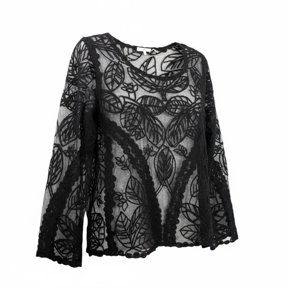 Capri Womens XL Sheer Embroidered Mesh Lace Top Y2K Whimsigoth Dark Romantic - Picture 3 of 8
